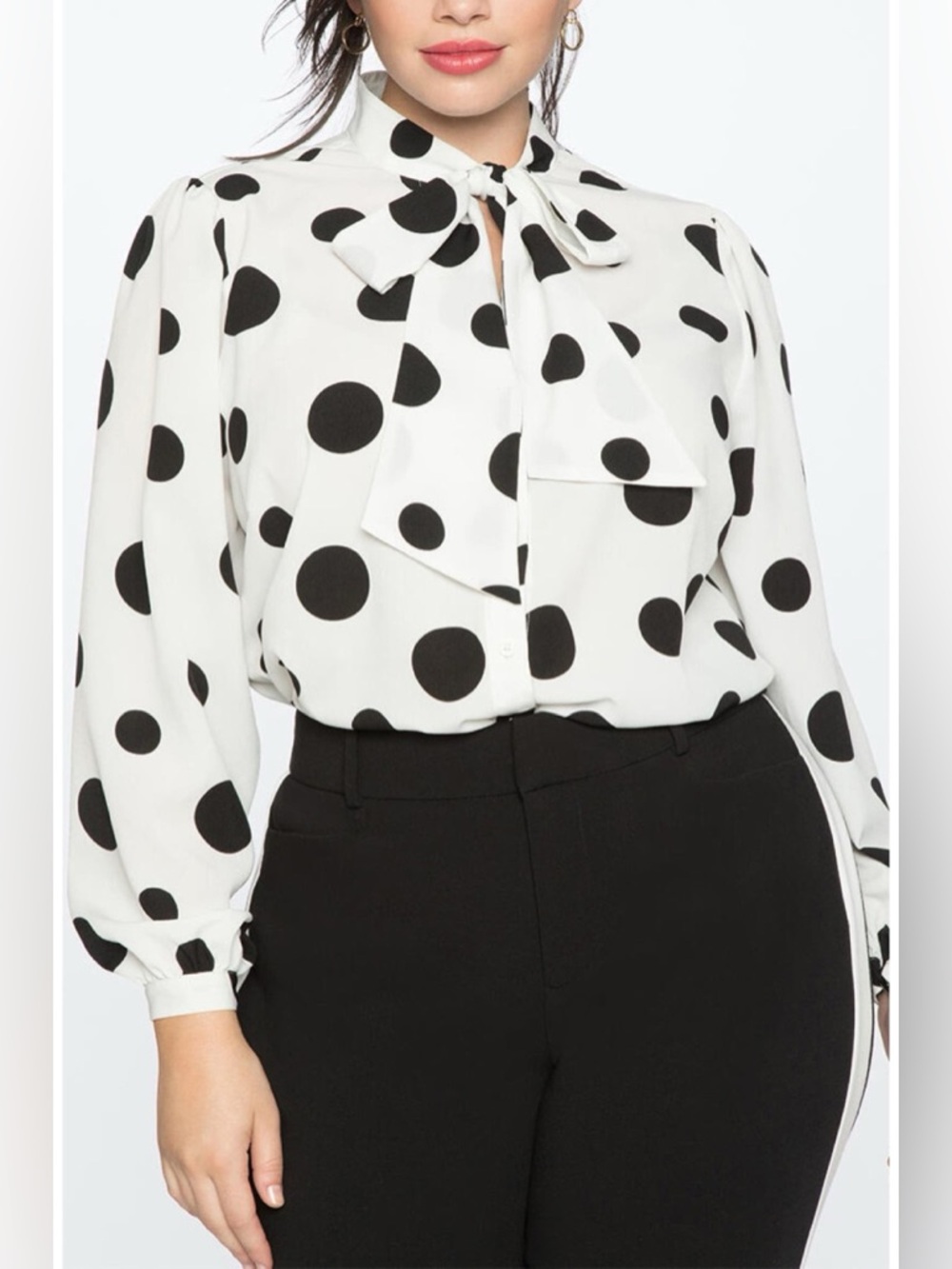 ELOQUII Printed Tie Neck Blouse. Black and white. Women’s plus size 22.